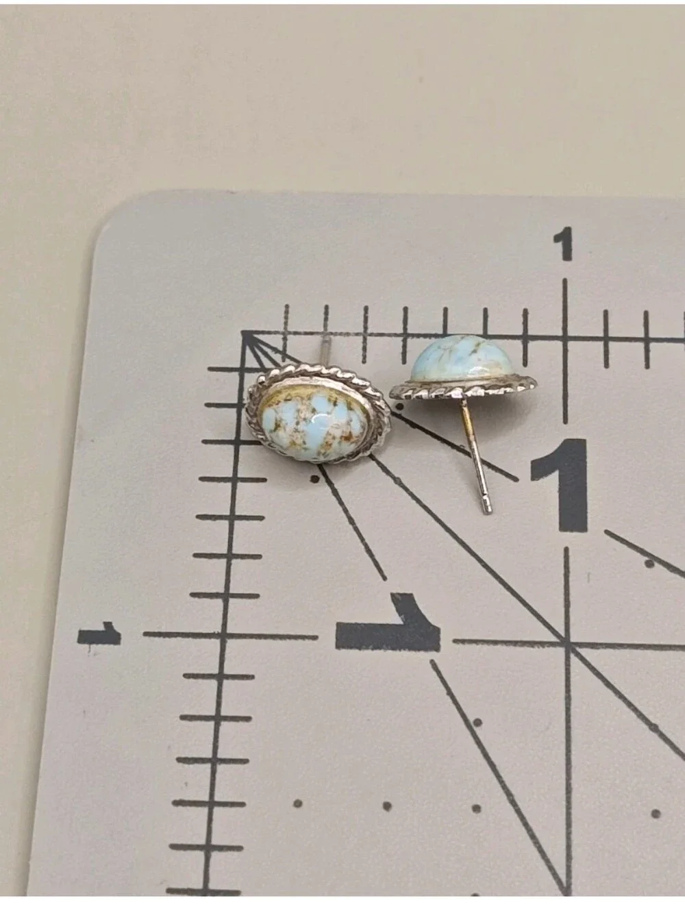 Vintage MCM Danecraft Sterling Silver Dainty Earrings Framed Turquoise Cabochon